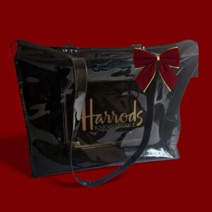 Harrods of London Black Vinyl Tote Bag